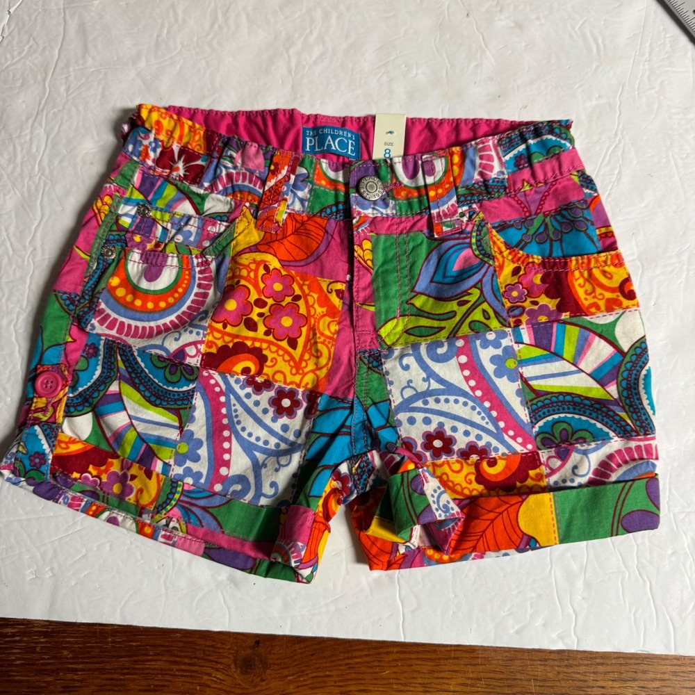 The Childrens Place Girls Patchwork Paisley Floral Shorts Multi-Color Size 8